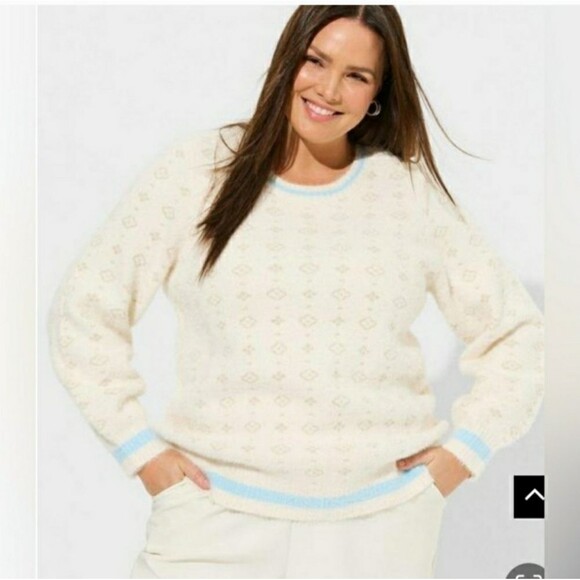 Torrid Plus Size 3 White Gemmie Pullover Sweater - Lurex Eyelash Knit - Picture 12 of 13